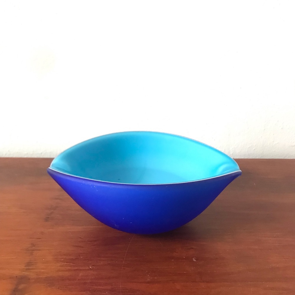 Vintage blue frosted cases glass catchall/ ashtray